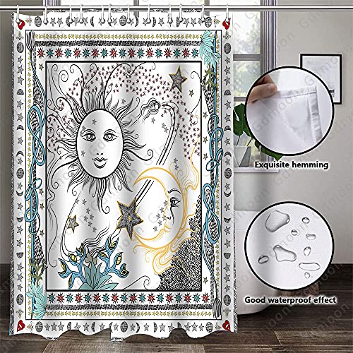 Gdmoon Sun And Moon Shower Curtain Love Stars Fantasy Galaxy Bohemian Flower Plant Pattern Mandala Hippie Hip Hop Retro Psychedelic Cool Colorful Bathroom Curtain Set With 12 Hooks 72X72In Ylwhgd1481 #TOP5