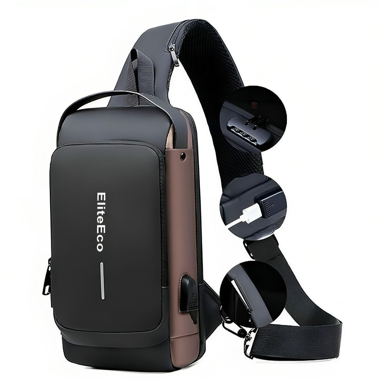 GenericCrossbody Sling Bag Elite Eco Anti theft Waterproof Leather with USB Charging Port - Stylish Chest and Shoulder Backpack for Travel and Hiking Casual Daypack