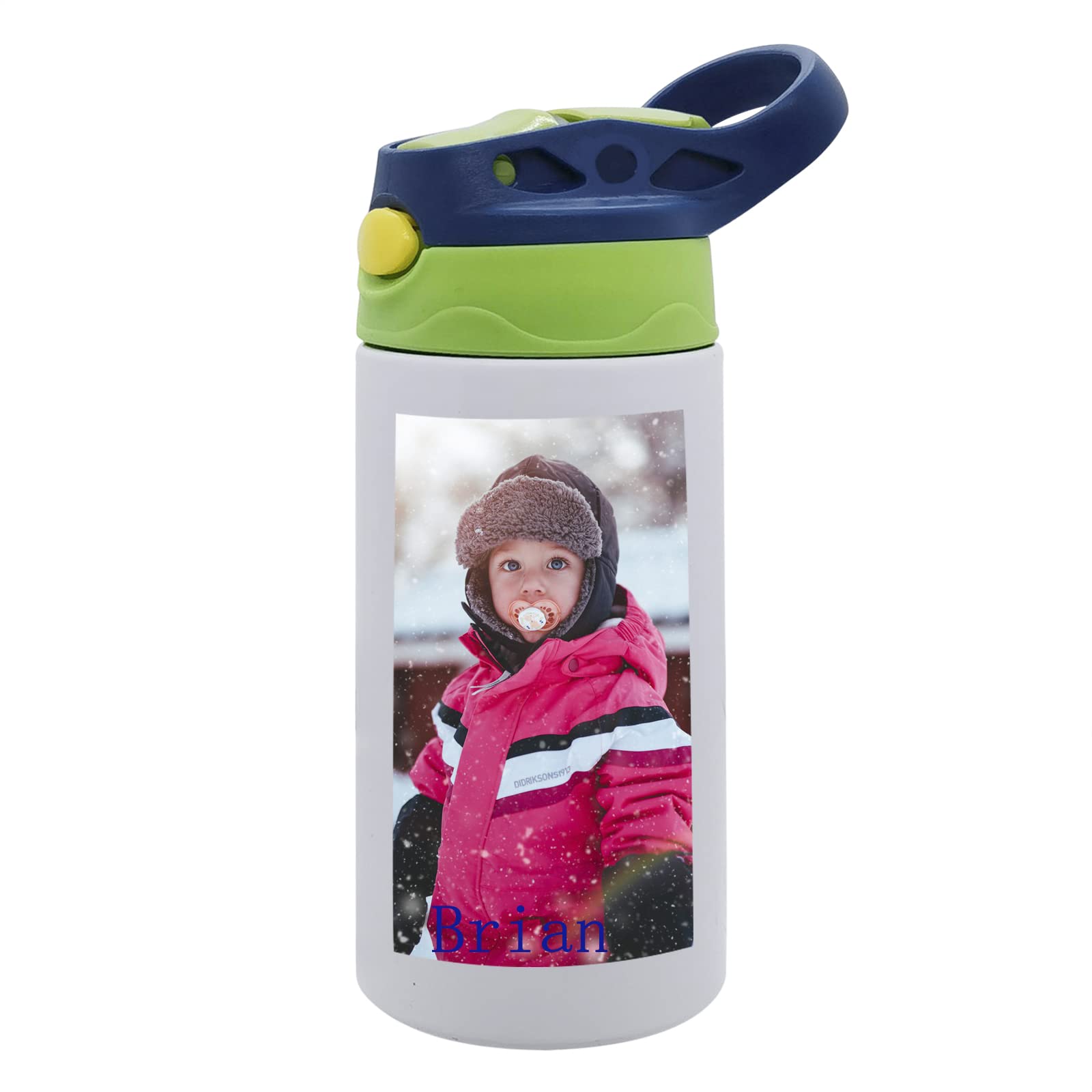 Personalised Kids Water Bottle with Photo/Text, Custom Stainless Steel Vacuum Insulated Straw Bottle 350ml School Picnic Travel Sports Bottle Gift for Birthday Christmas