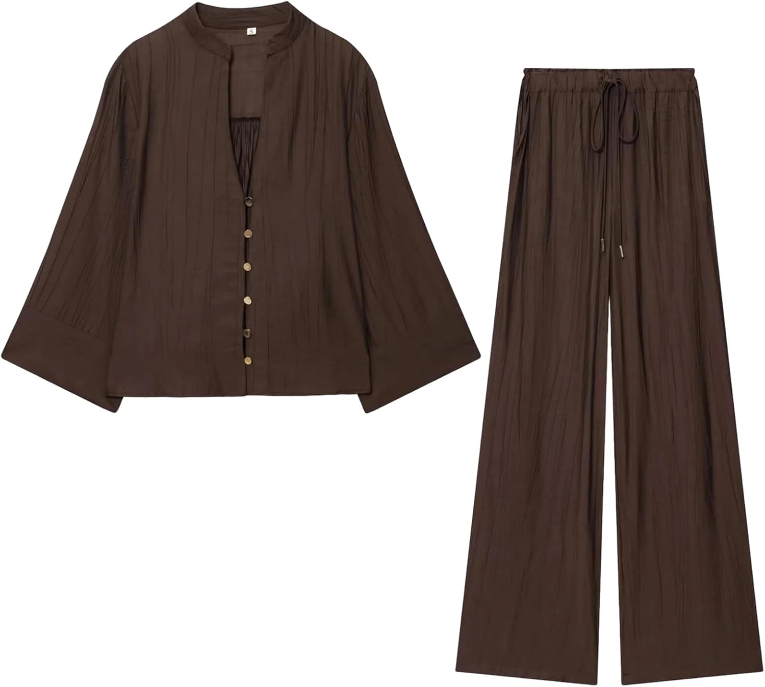 Women’S Wide Leg Pants Set Spring Loose V Neck Long Sleeve Shirt Elastic Waist Wide Leg Pants Casual Pant Suits Set