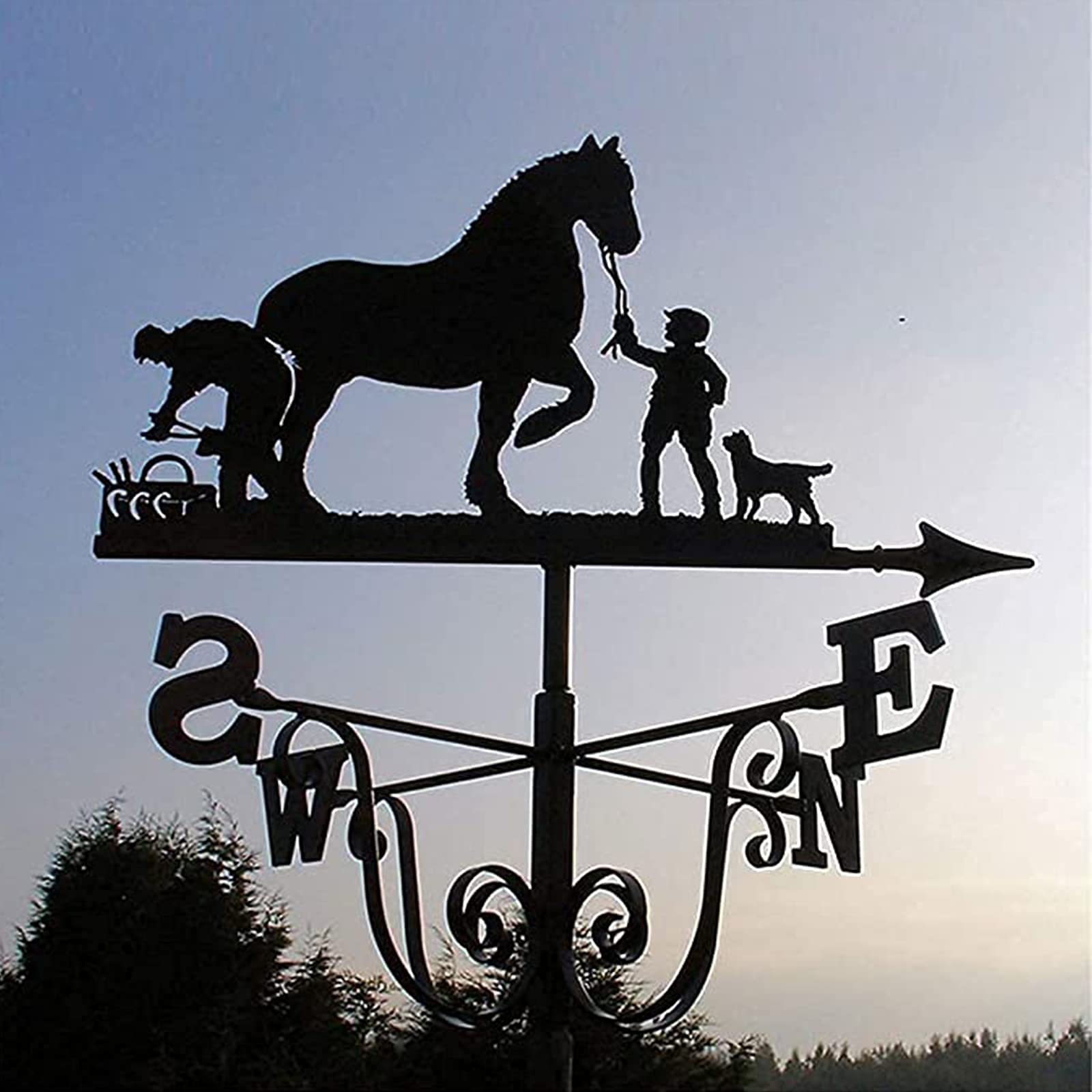 Girouette en forme de cheval de ferme, en acier inoxydable peint à la bomb