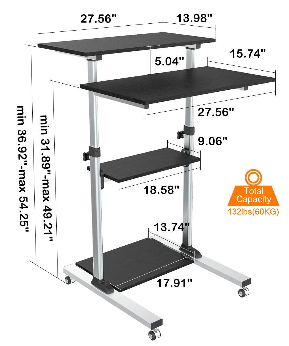 iDeer Life Height Adjustable Mobile Standing Desk, Stand Up Computer