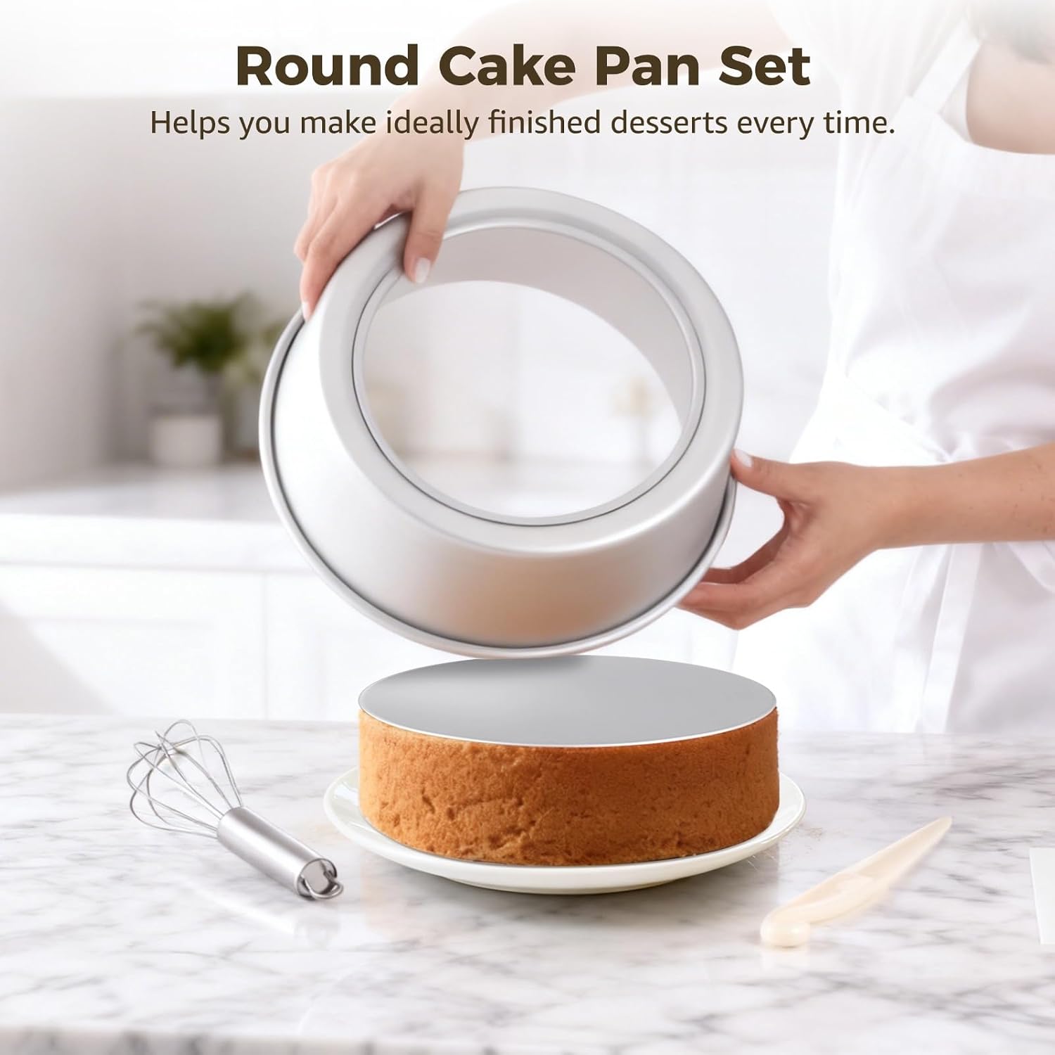 2 Pcs 9.5" Round Cake Pans, Anodized Aluminum Alloy Cake Molds with Removable Bottom, Leak-proof Cheesecake Pans with Whisks, Scrapers, and Demolding Knives for Daily Baking