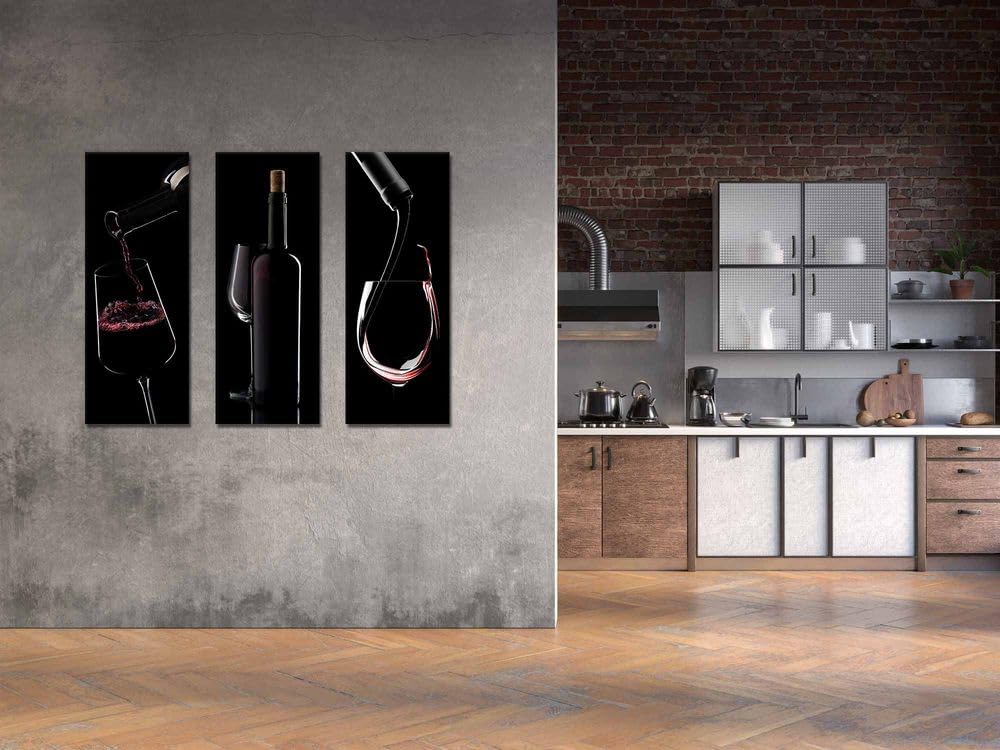 artissimo Glasbild Küche 30x80 cm Bild Küche Rotwein AG5459A – Weinbild Hochformat schmal, Wandbild Wein modern rot schwarz