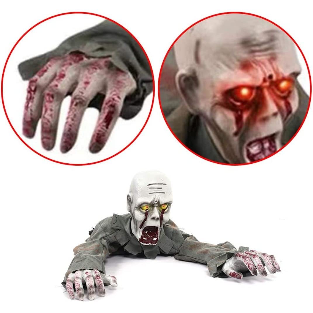 Decoraciones de Halloween, decoraciones de Halloween aterrador fantasma que gatea electrónico espeluznante zombi sangriento fantasma con ojo LED de Halloween