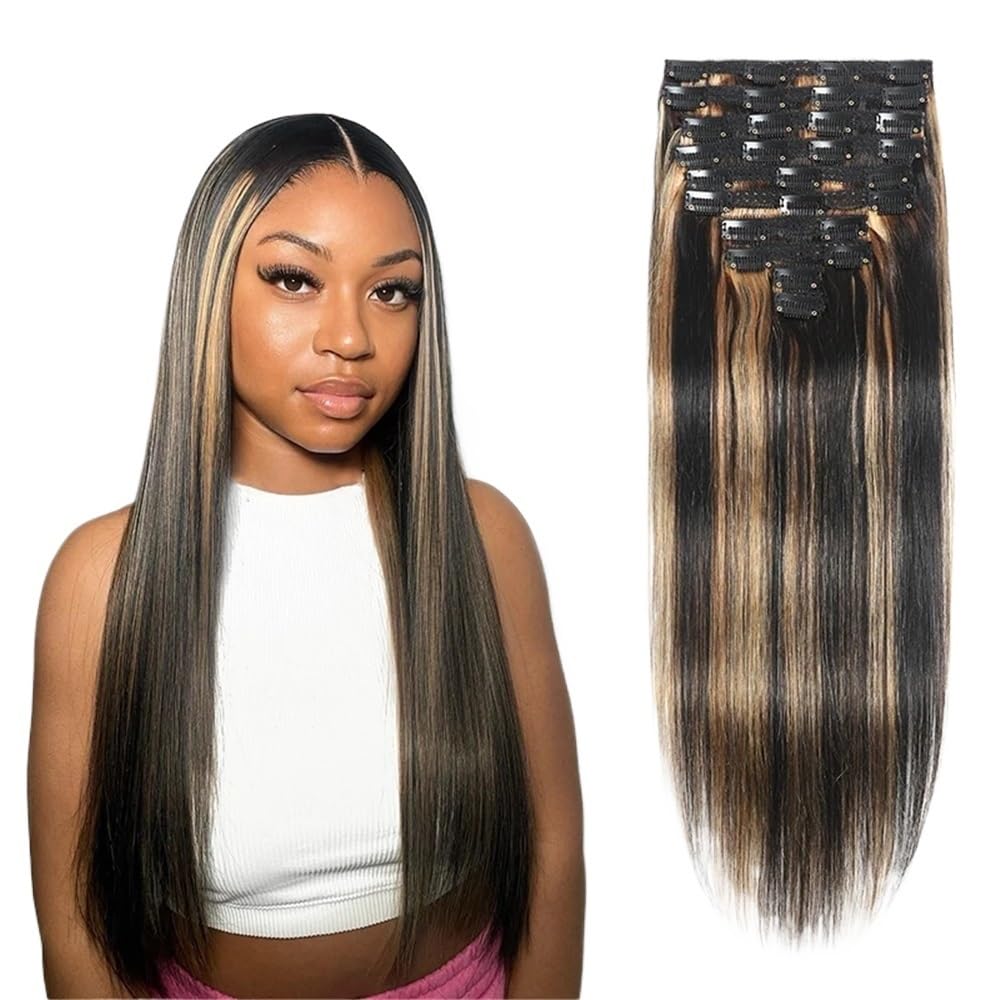 160 g 10 pezzi/set Evidenzia clip nelle estensioni dei capelli umani Liscio setoso Nero misto con parrucchino marrone(20 inch)