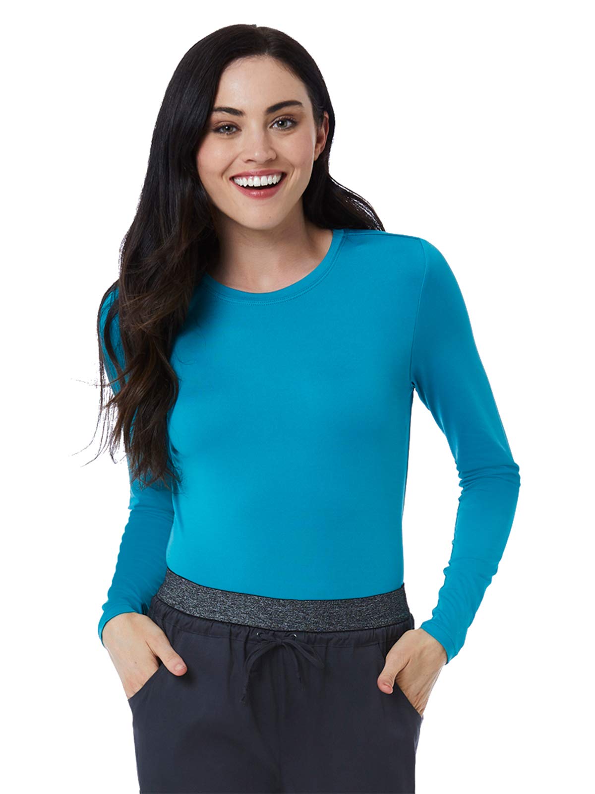 Maevn BESTEE Women's Basic Long Sleeve Under Scrub Tee (Small, Real Teal)