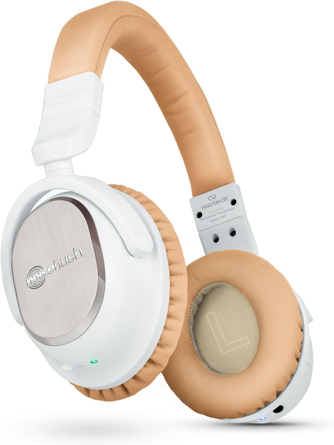 Naztech i9 Wireless Active Noise Cancelling Headphone 30 hrs Playtime for iPhones, Smartphones, Tablets, Computers,TV & Work/Airplane Adapter Included (Beige)