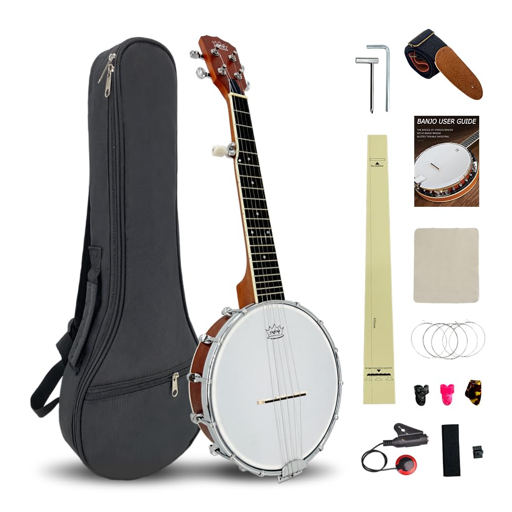 Banjo a 5 corde, banjo da 66 cm, 5 corde con corpo in sapele, per adulti e professionisti, kit per principianti chiuso con borsa da concerto, plettri, corde, tracolla