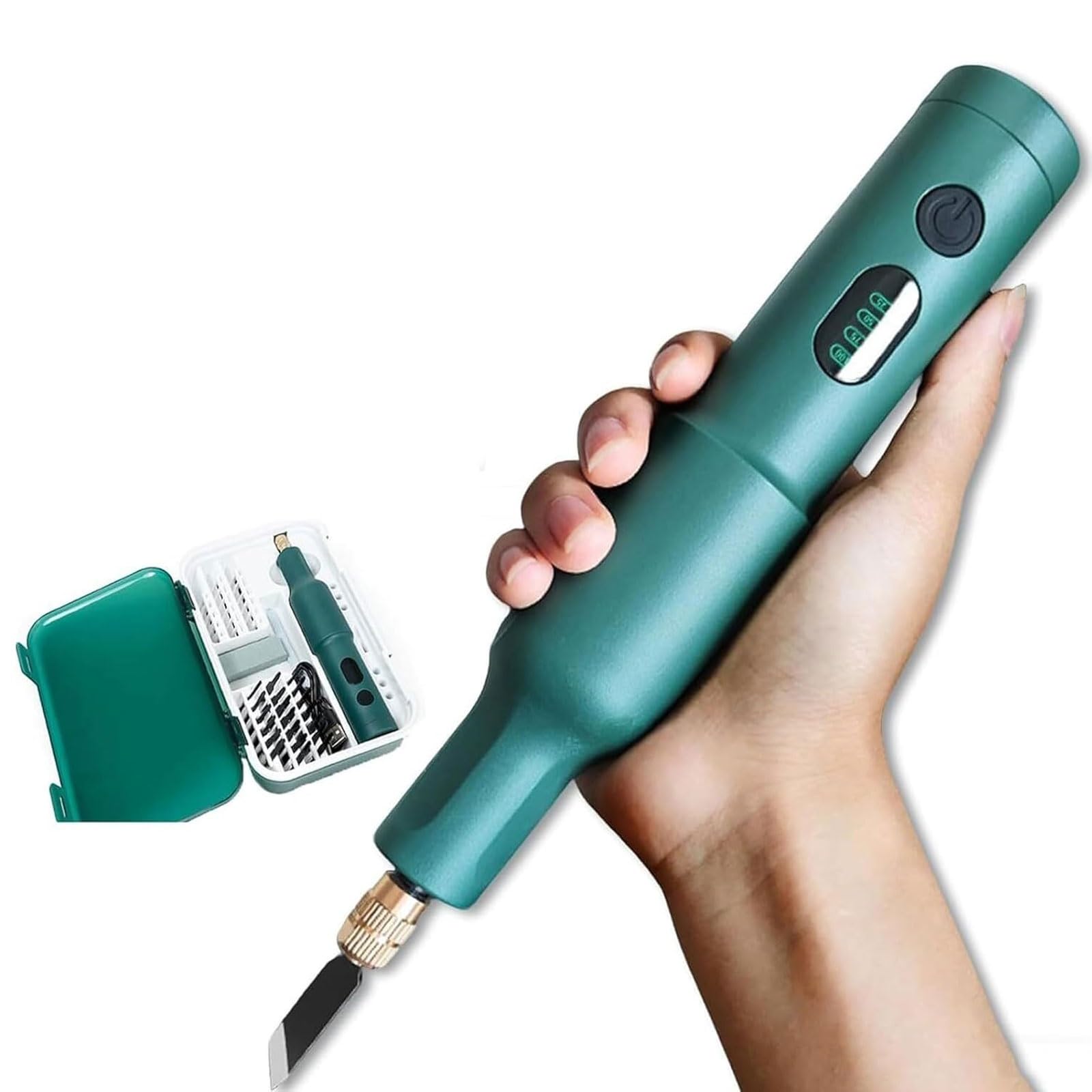 Qyoegsq Blue Electric Carving Chisel Set,Portable Handheld Rechargeable Wood Cutter With 20Pcs Replaceable Blades,Engraving Chisel Tool,For Woodworking, Diy Plaster Sculpture(Blue)