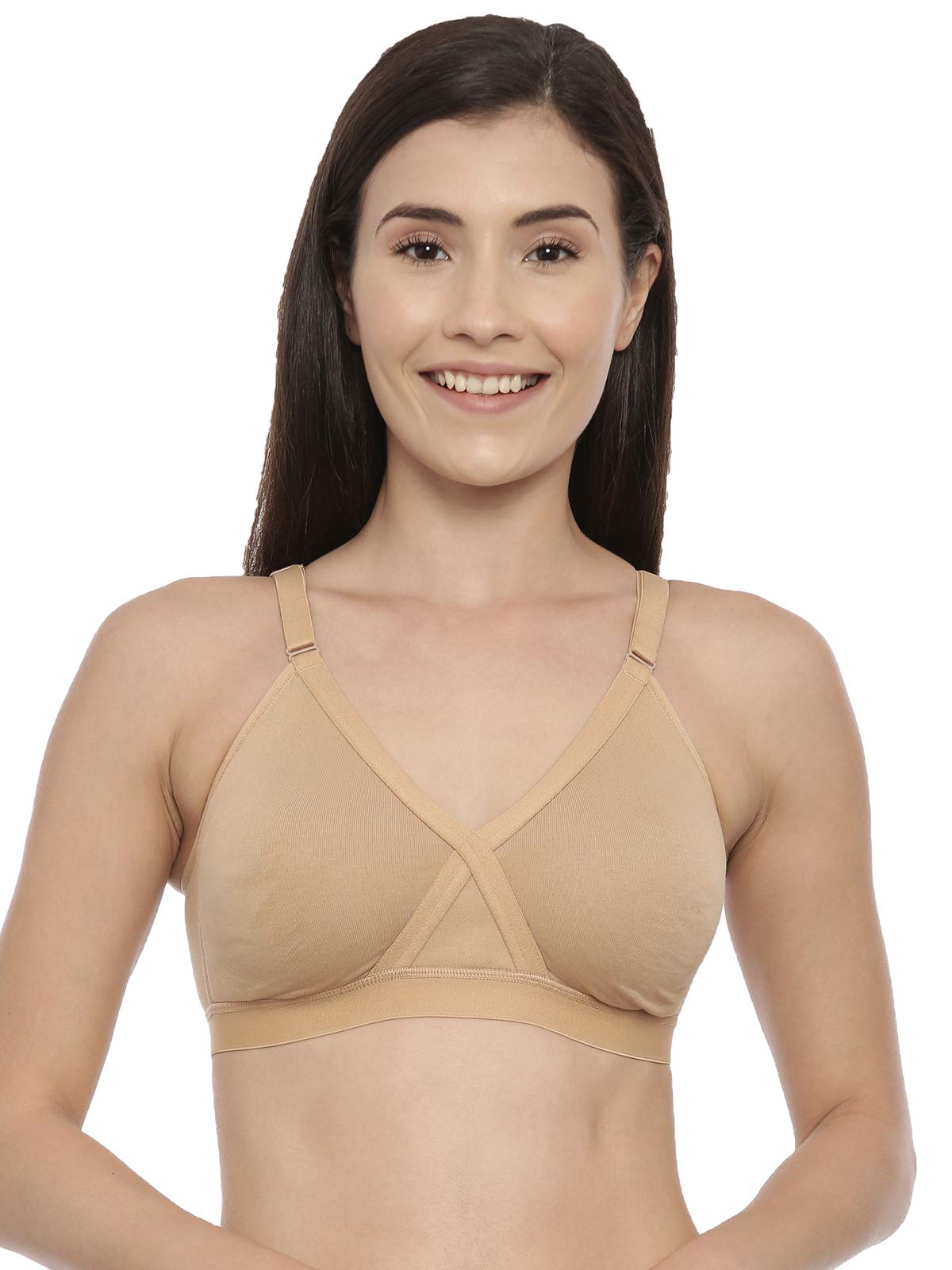 BLOSSOM Women's Moulded, Double Layered Full Coverage, Non Wired Non Padded, T-Shirt Bra with Nipple Concealers_CROSSY Lift