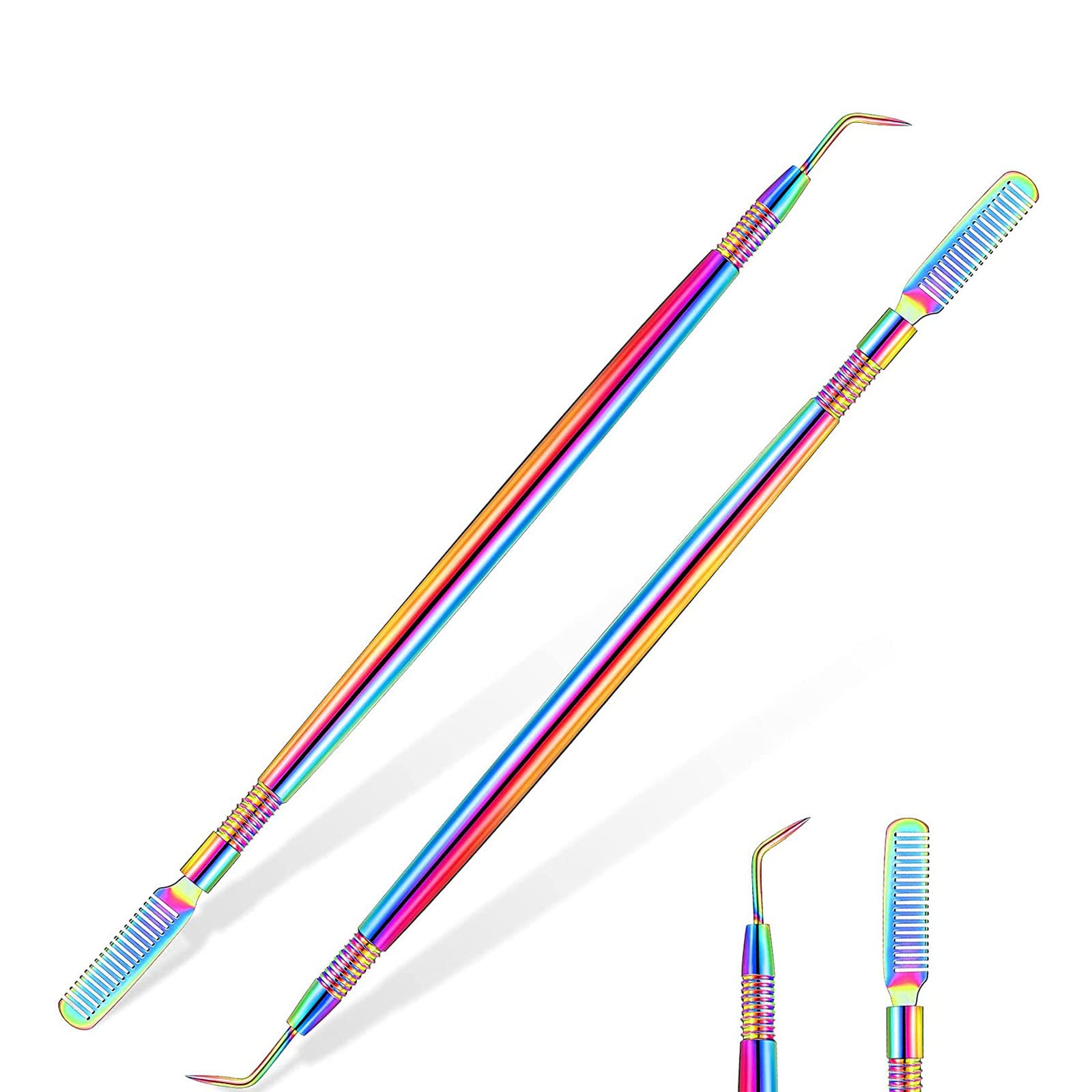2 Pieces Eyelash Lift Perm Tool Lash Separator Tint Tool, Stainless Steel Metal Lash Lift Rods Tool with Separation Comb for Eyelash Eyebrow Perming Tinting Curling Extensions Supplies (Multi Color)
