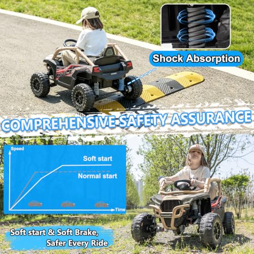 Image of NEWQIDA Licensed Kawasaki 24V Ride on Toys for Kids 3-6 Ride on UTV, Khaki