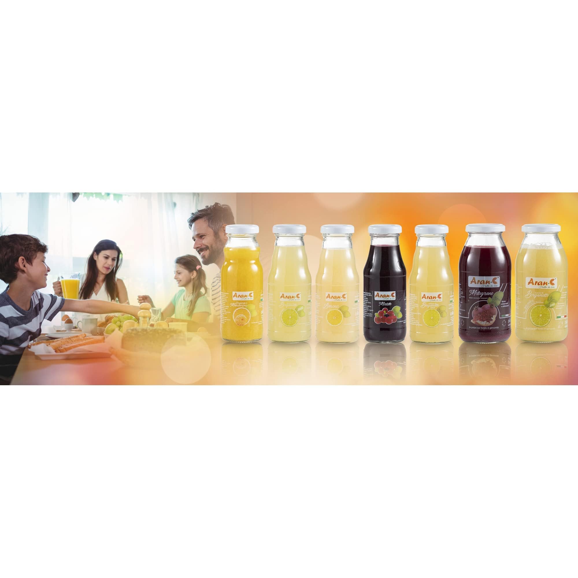 Aran-C – Succo di Bergamotto di Calabria 100% Biologico, Spremuto a Freddo, Ricco di Antiossidanti, Senza Zuccheri Aggiunti – Confezione 12x200ml in Vetro