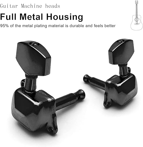 Miniatura 2 de SAPHUE 3+3 sintonizadores de guitarra semicerrados, clavijas de afinación, llaves, cabezales de máquina para guitarra acústica o eléctrica (negro)