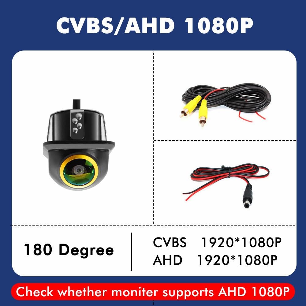 Cámara Trasera Camara Cámara Visión Trasera 1080P Visión Nocturna Marcha Atrás Monitor Aparcamiento Automático CCD Impermeable Vídeo HD 170 Grados Lente Ojo Pez.(AHD CVBS 1080P)