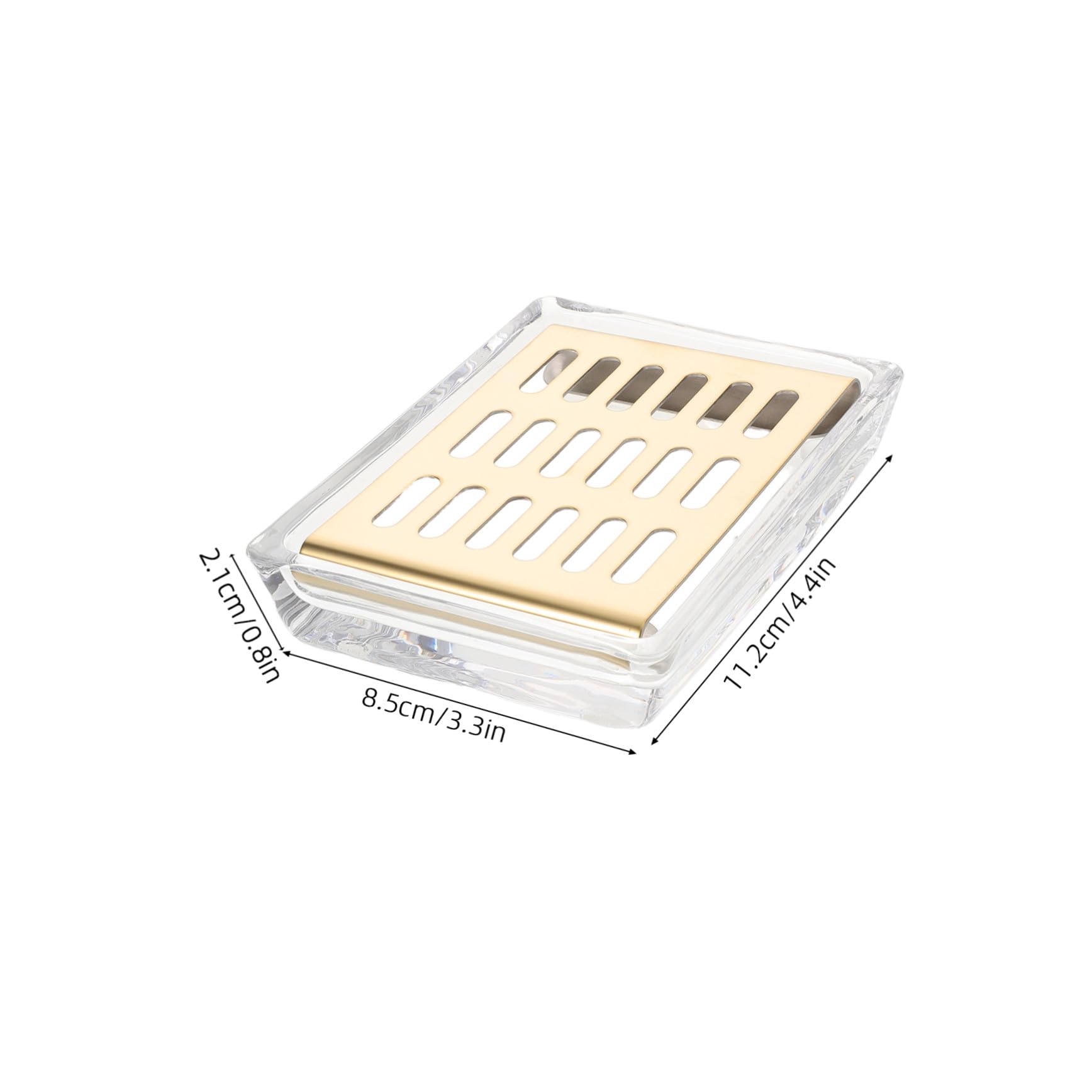 LABRIMP Jabonera de Vidrio Transparente Doble Capa con Bandeja de Acero Inoxidable Dorada para Baño Cocina Diseño Rectangular Ahorro Espacio Elegante