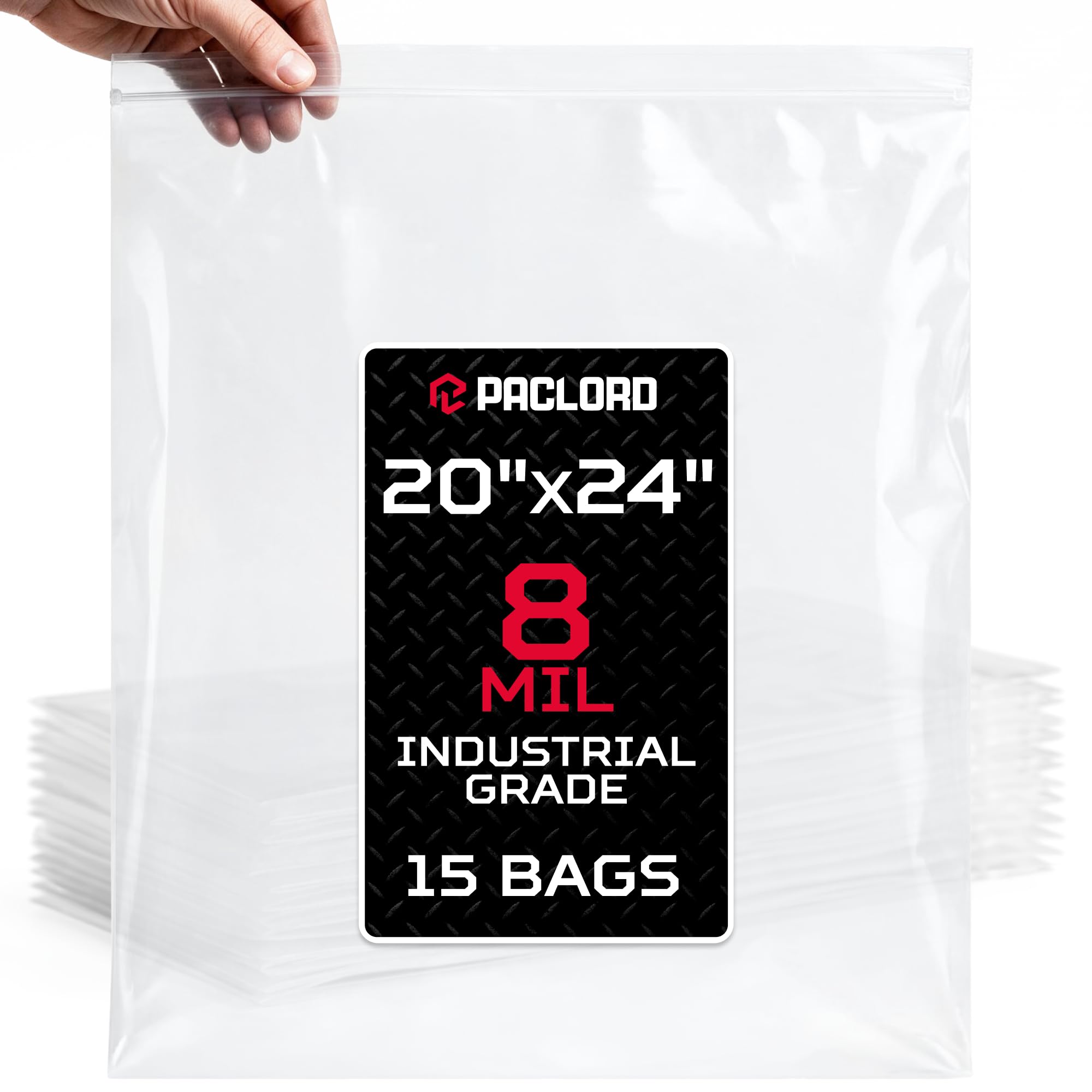 Extra große wiederverschließbare Polybeutel mit Reißverschluss, 50,8 x 61 cm, 8 mm dick, Packung mit 15 transparenten wiederverschließbaren Beuteln mit extra Haltbarkeit, wasserdicht