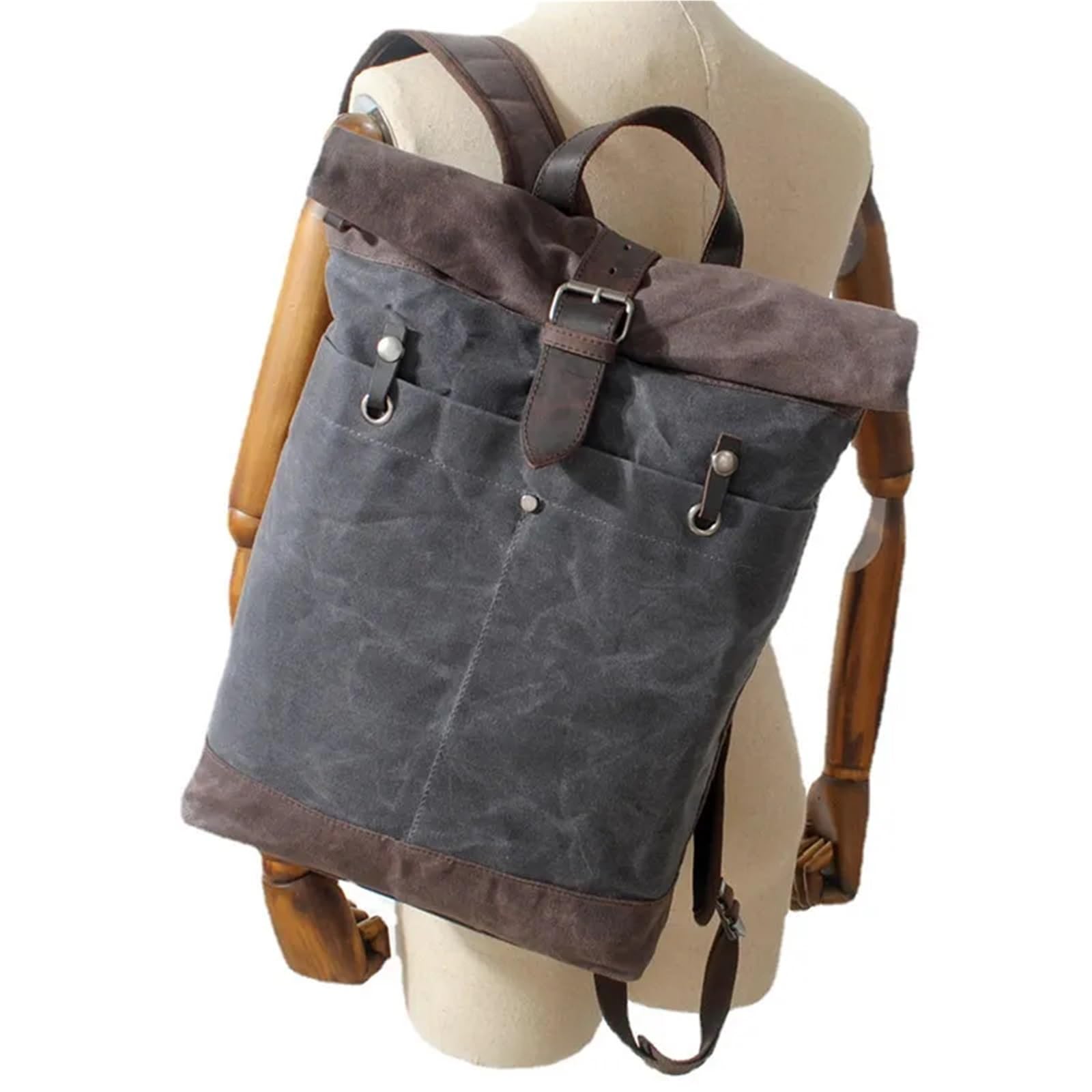 Mochila de lona for hombre, mochila viaje enrollable, impermeable for estudiantes universitarios, for ordenador portátil para Mochila Enrollable(Khaki)