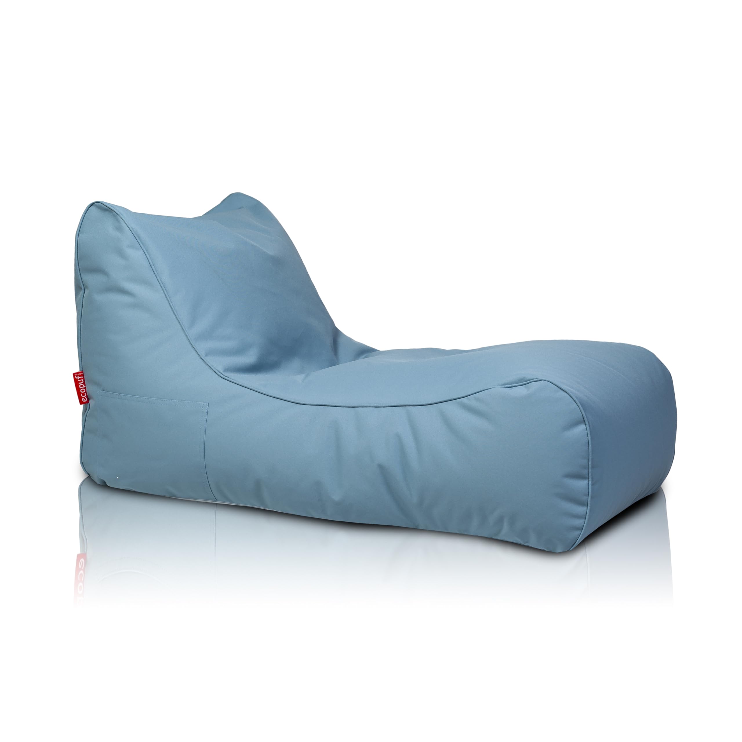 Ecopuf Wetterfester Outdoor Sitzsack Master Chaise Longue - Sitzsack mit Staufach und Griff - Wasserfester Stoffsack - Entspannungssessel - Wohnungseinrichtung - 115x65x60cm, Hellblau M6
