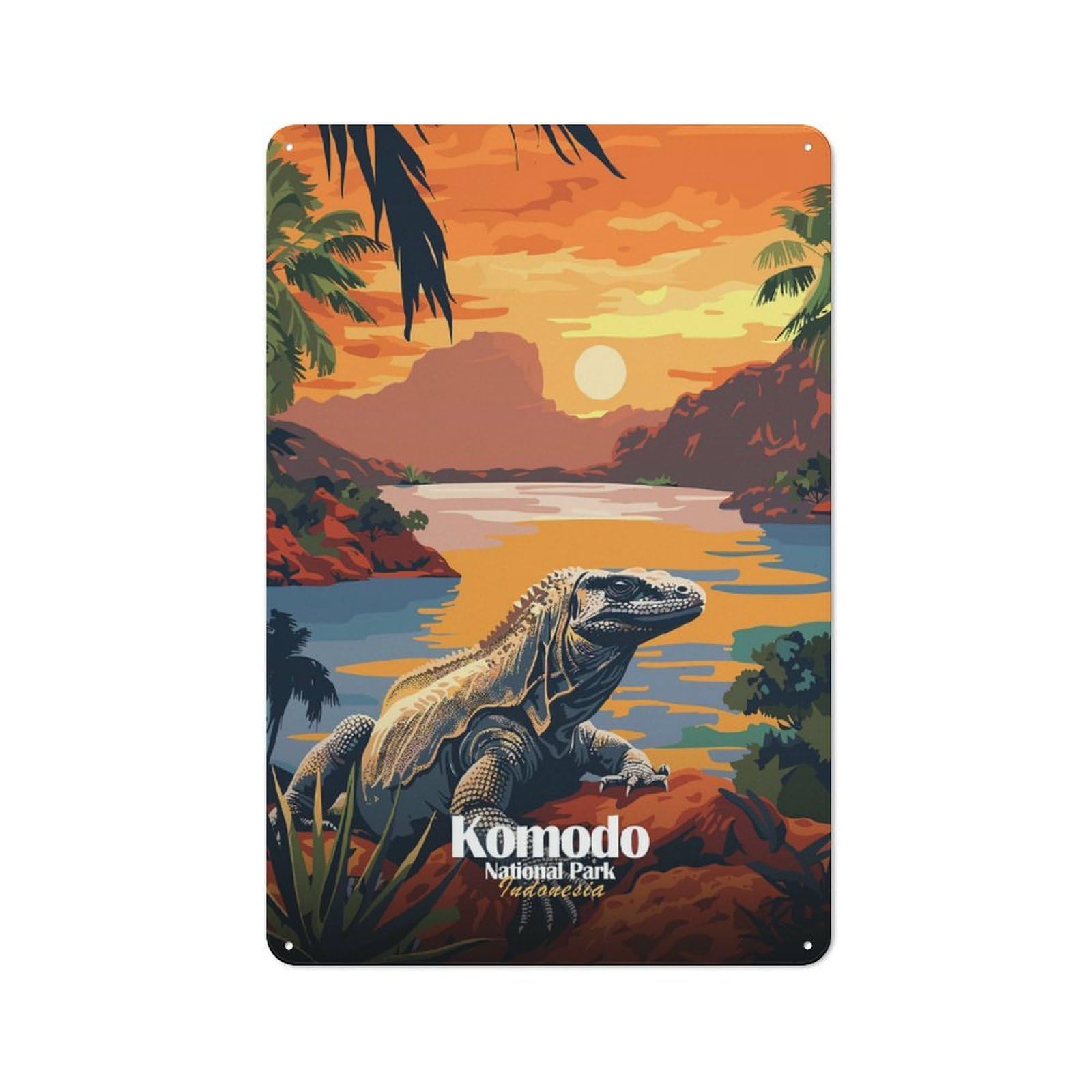 Junmoney Style-11 Komodo National Park, Indonesia Printed Metal Sign 30X20cm For Bar Or Restaurant, New Home Wall Decor For Hospitality Decor Collectors