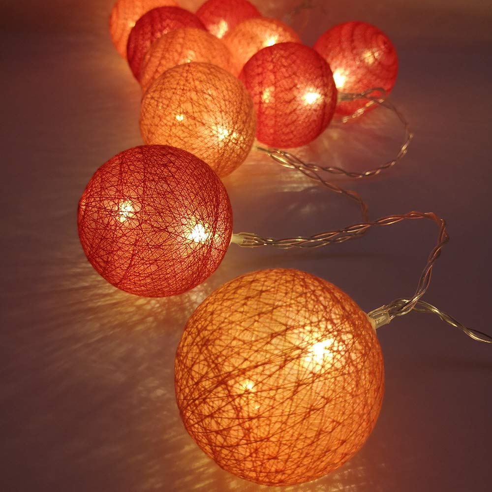 10pcs Cotton Ball LED String Lights Battery Operated, DOTBUY Fairy Lights for Wedding Party Halloween Outdoor Indoor Decor Garlands Create Atmosphere (Festive red,1.8M/10LED)