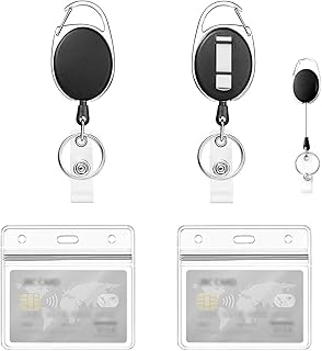 Retractable Keyring,2 Pcs Badge Reel Retractable Lanyard Badge Holder for Key Ring Id Card Badge Holders,Retractable Keychain (Black)
