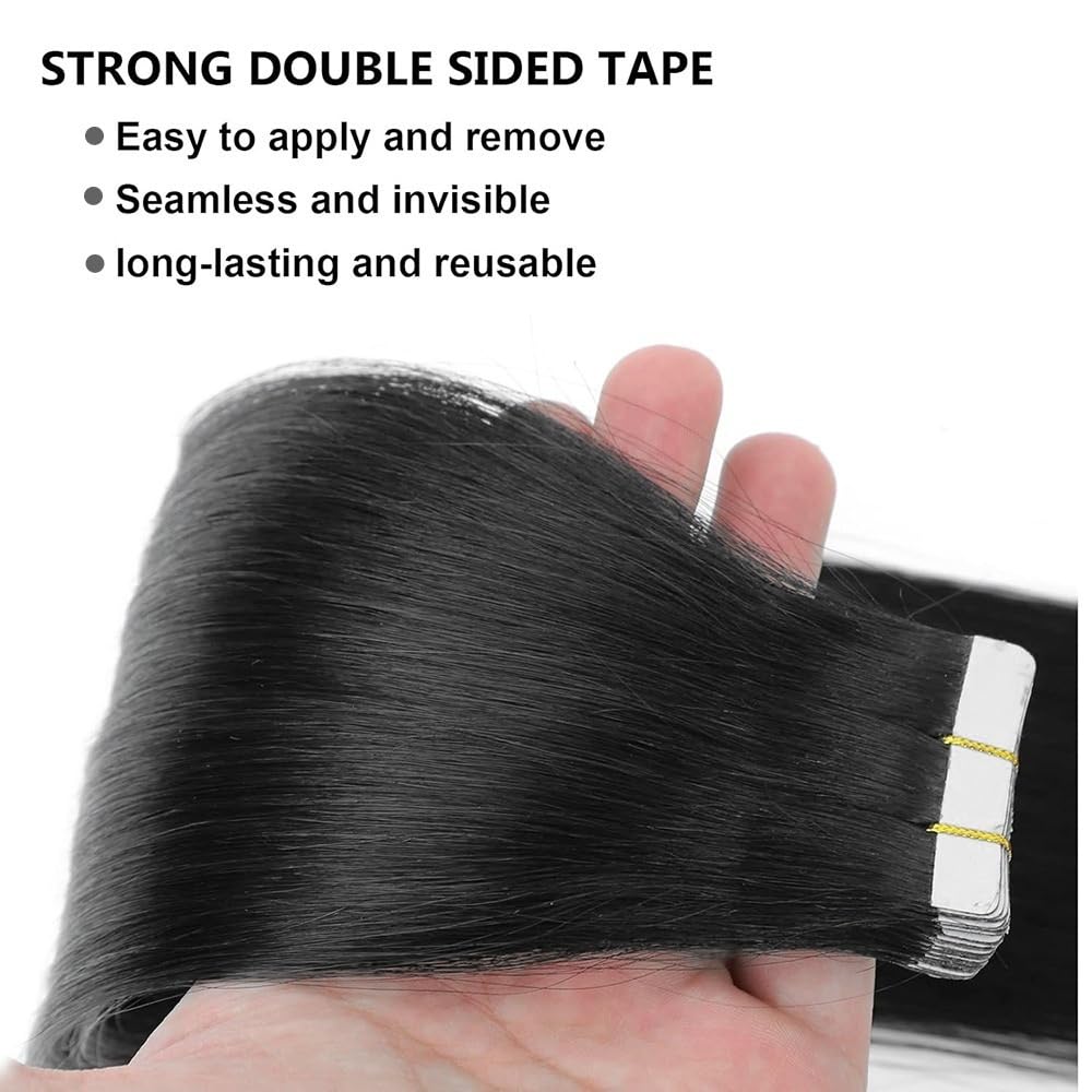 Echthaar-Extensions, selbstklebend, 20 Stück, 50 g, langes und gerades Klebeband, Remy-Extensions, natürlich, nahtlos, für Damen, unsichtbares Haar, 66 cm