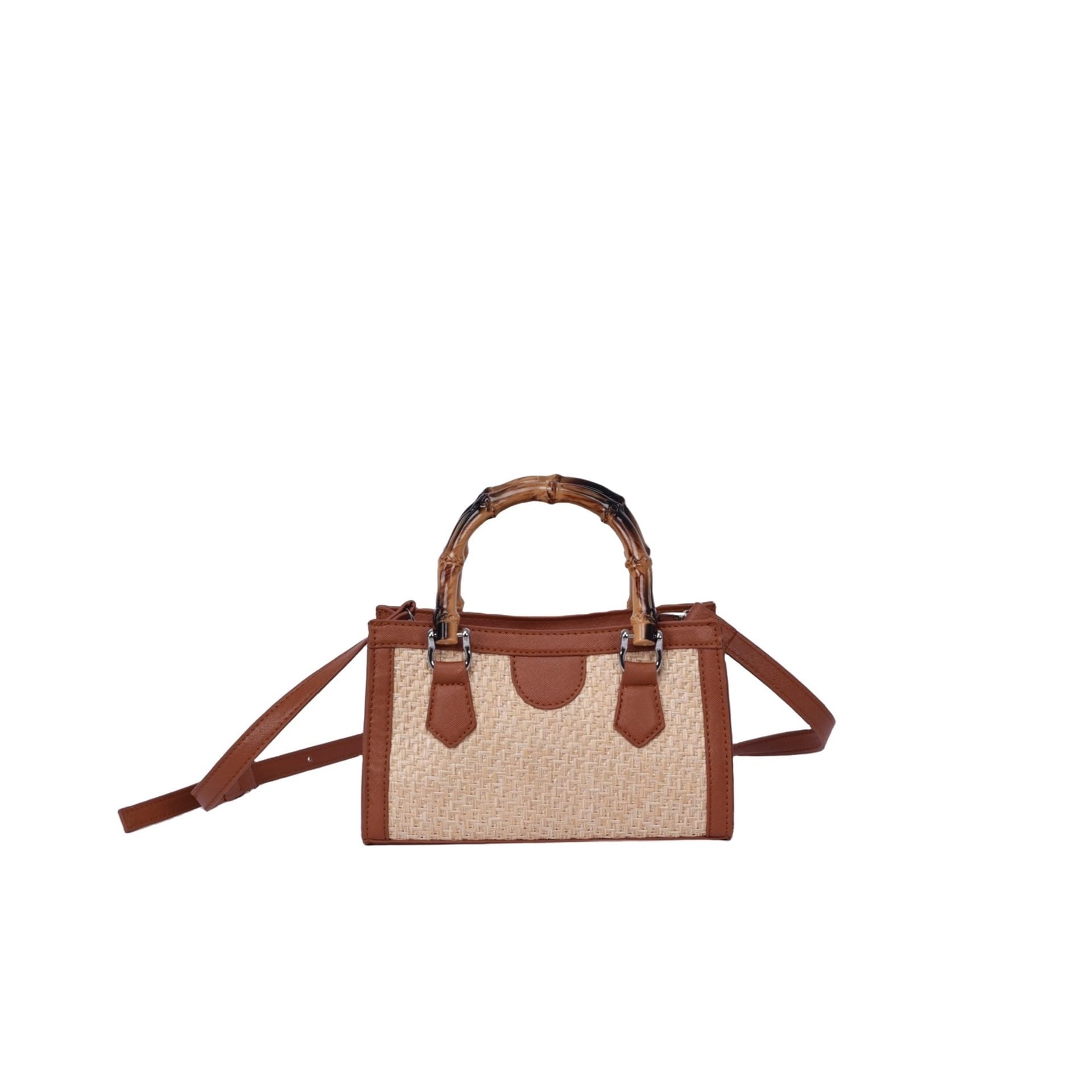 Sac décontracté à poignée en bambou et corps en paille de couleur tressée amovible pour femme