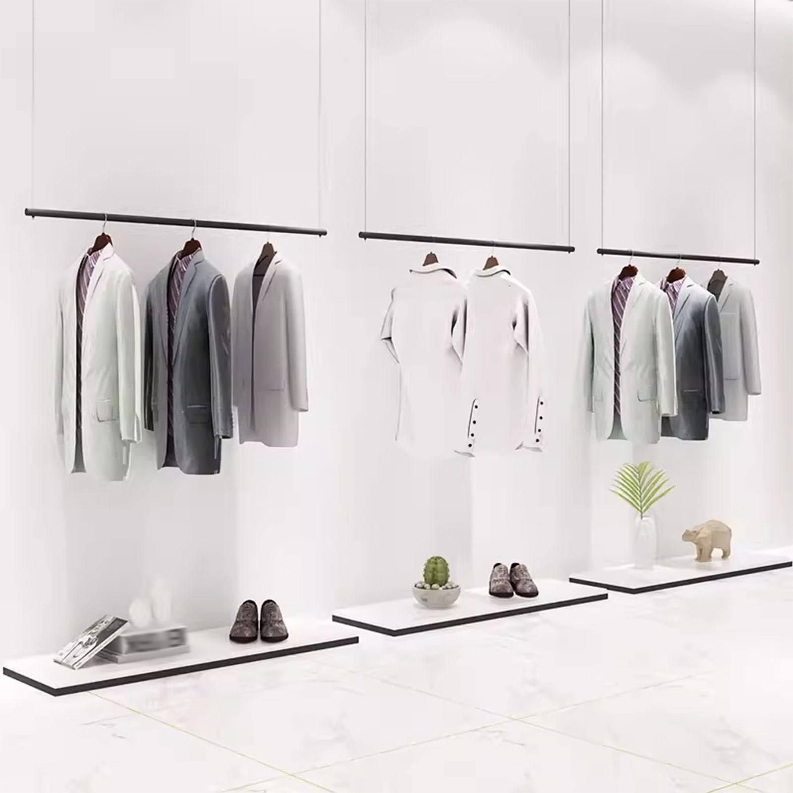 DETMOL Height-adjustable clothes rack for retail and wedding decorations, space-saving ceiling hanging rod for bedrooms and laundry rooms, stable clothes rack