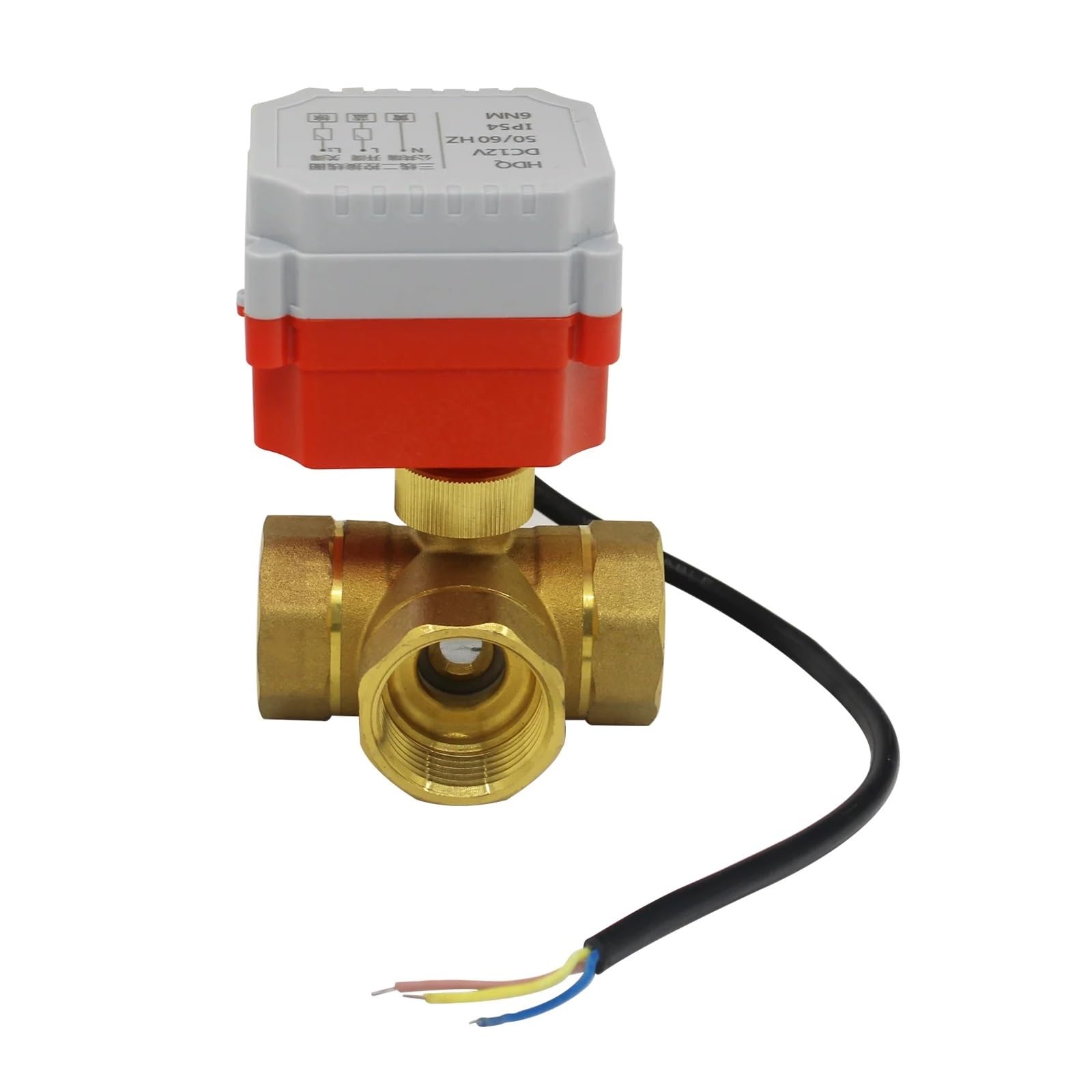 Vanne à bille électrique 3 voies DN32 DC24V en laiton pour régulation d'eau