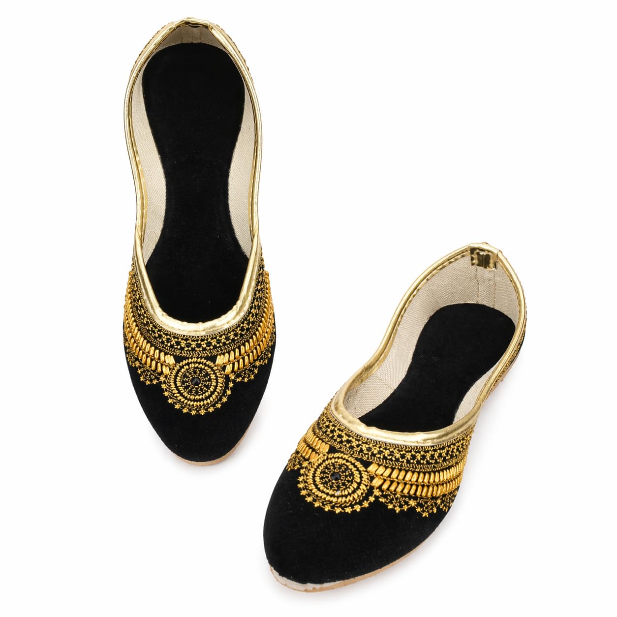 Black and Gold Jutti Flats for Women-image-5