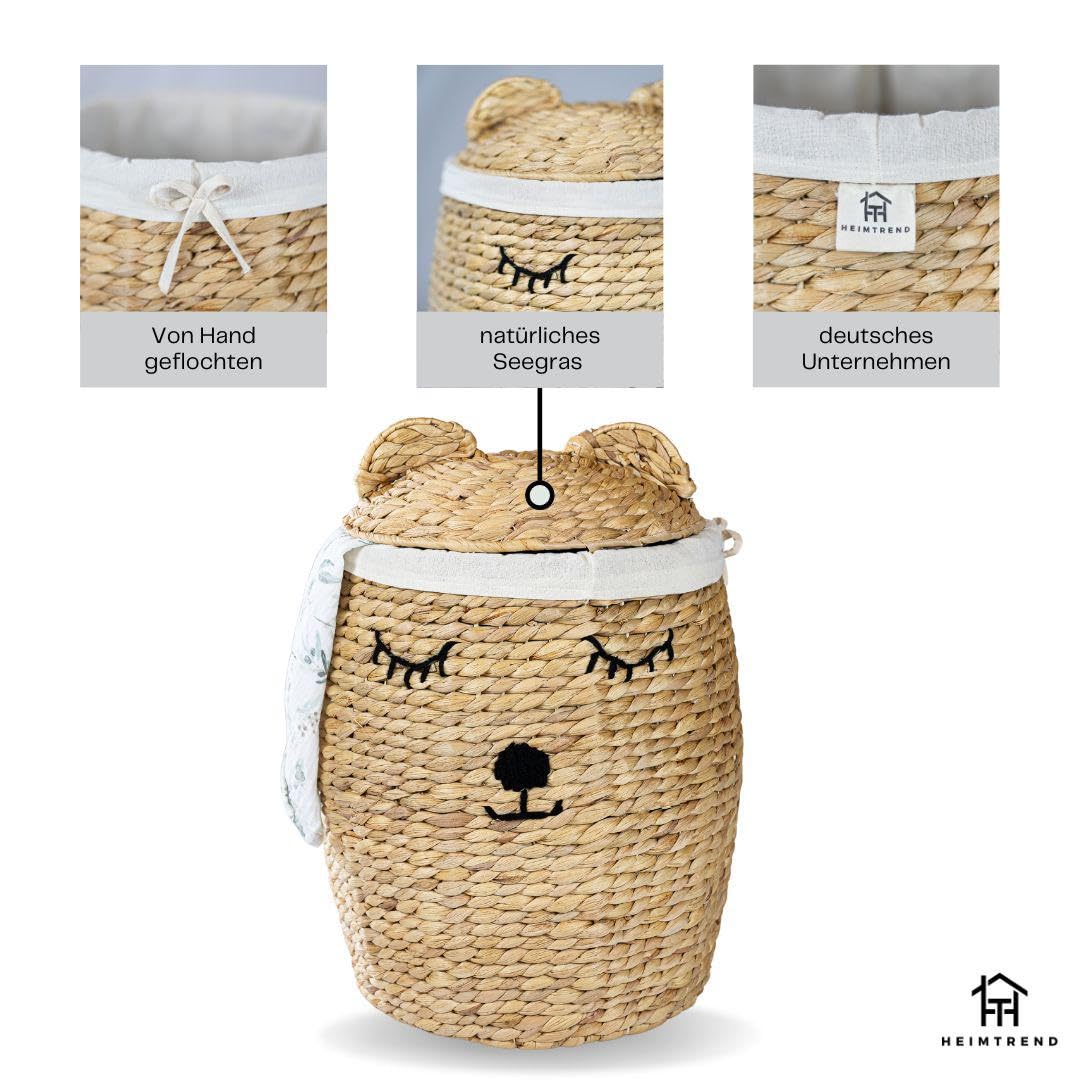 Aufbewahrungskorb/Spielzeugkorb/Wäschekorb geflochten [mit Deckel] - groß rund natur beige - Wasserhyazinthe Rattan - Wohnzimmer Kinderzimmer Schlafzimmer - Bär - Jetzt wählen