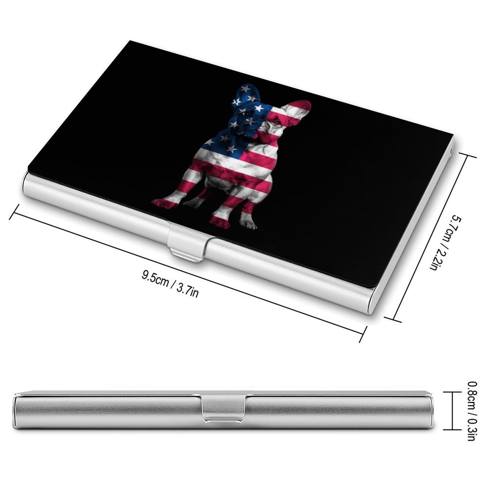 DULAHR French Bulldog American Flag Business Card Holder Pocket Business Card Case Metal Case Name Card Holder Men Women