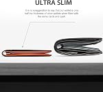 GSOIAX Mens Slim Walletpour les hommes Minimalist véritable en cuir fibre de carbone RFID Blocking Cowhide Bifold Carte de crédit avec boîte cadeau Carbon Black et Orange