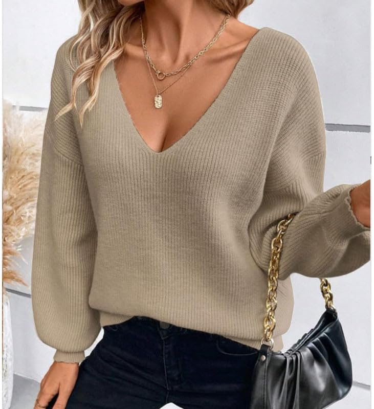 Chvity Women Sexy Backless Bow Tied Long Lantern Sleeve Pullover Sweaters Fall Winter Trendy Clothes - Image 3