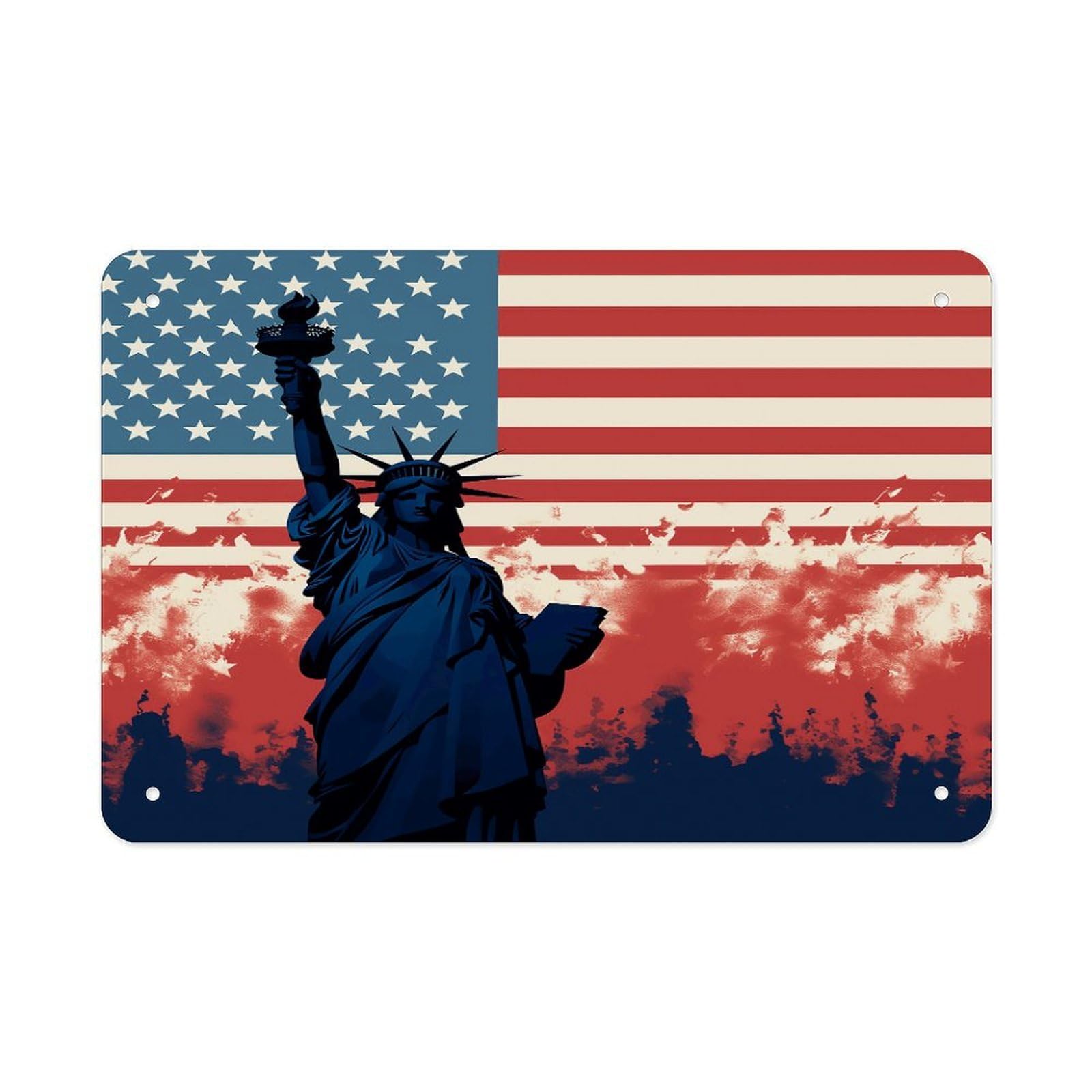 Fodpand Style Flag With Silhouette Of Lady Liberty Wall Art Metal Signs Tin Sign