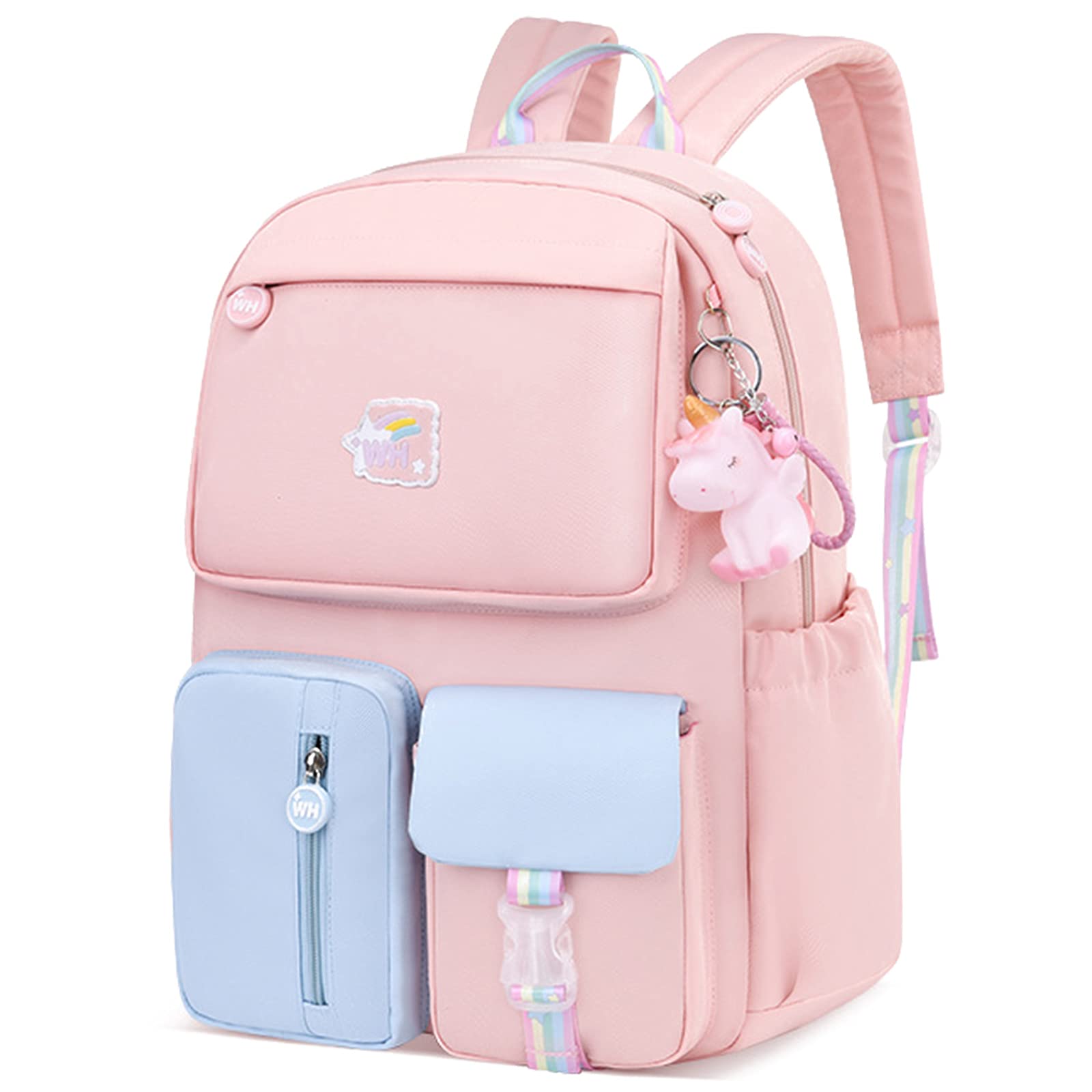 HurasiUnicorn School Backpack for Girls, Big Capacity Primary School Rucksack Bag, Children Casual Daypack for Teen Girl (Pink Blue)