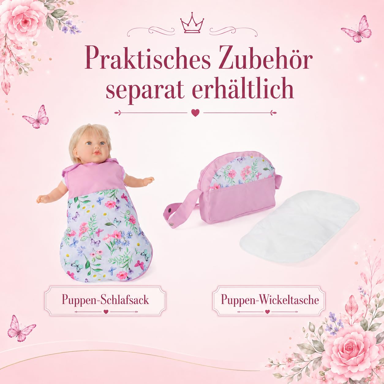 Bayer Chic 2000 Poussette poupée Mika 2 en 1 Pliable et réglable | Poussette poupée 2 en 1 pliable avec poignée réglable (47-80 cm), pour poupées jusqu'à 52 cm.