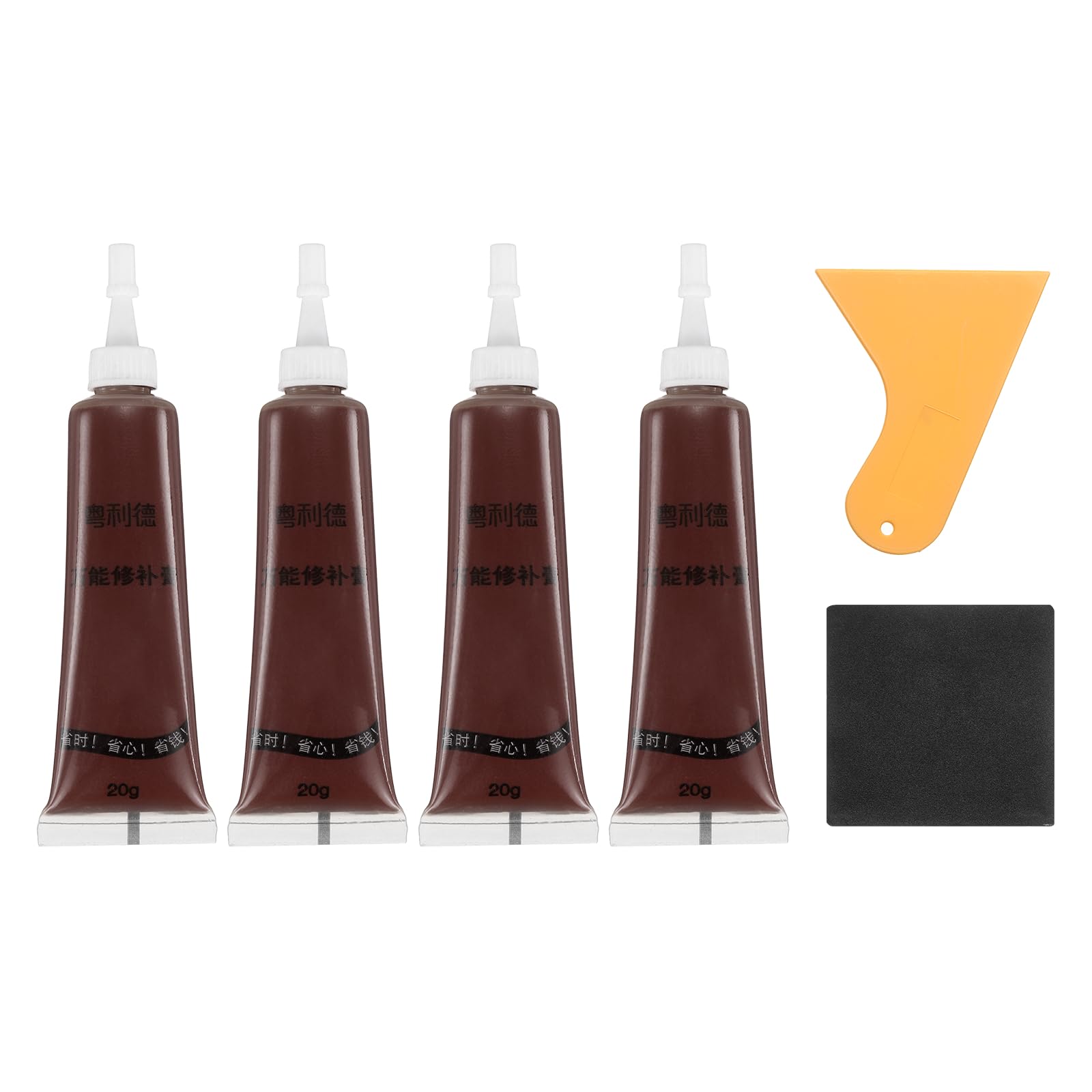 sourcing map Wood Repair Kit, 4 Pcs Touch Up Filler Wood with Scraper Sandpaper for Scratches Holes Crack Tables Desks Wooden Floors Repair Cover Ups, Dark Brown