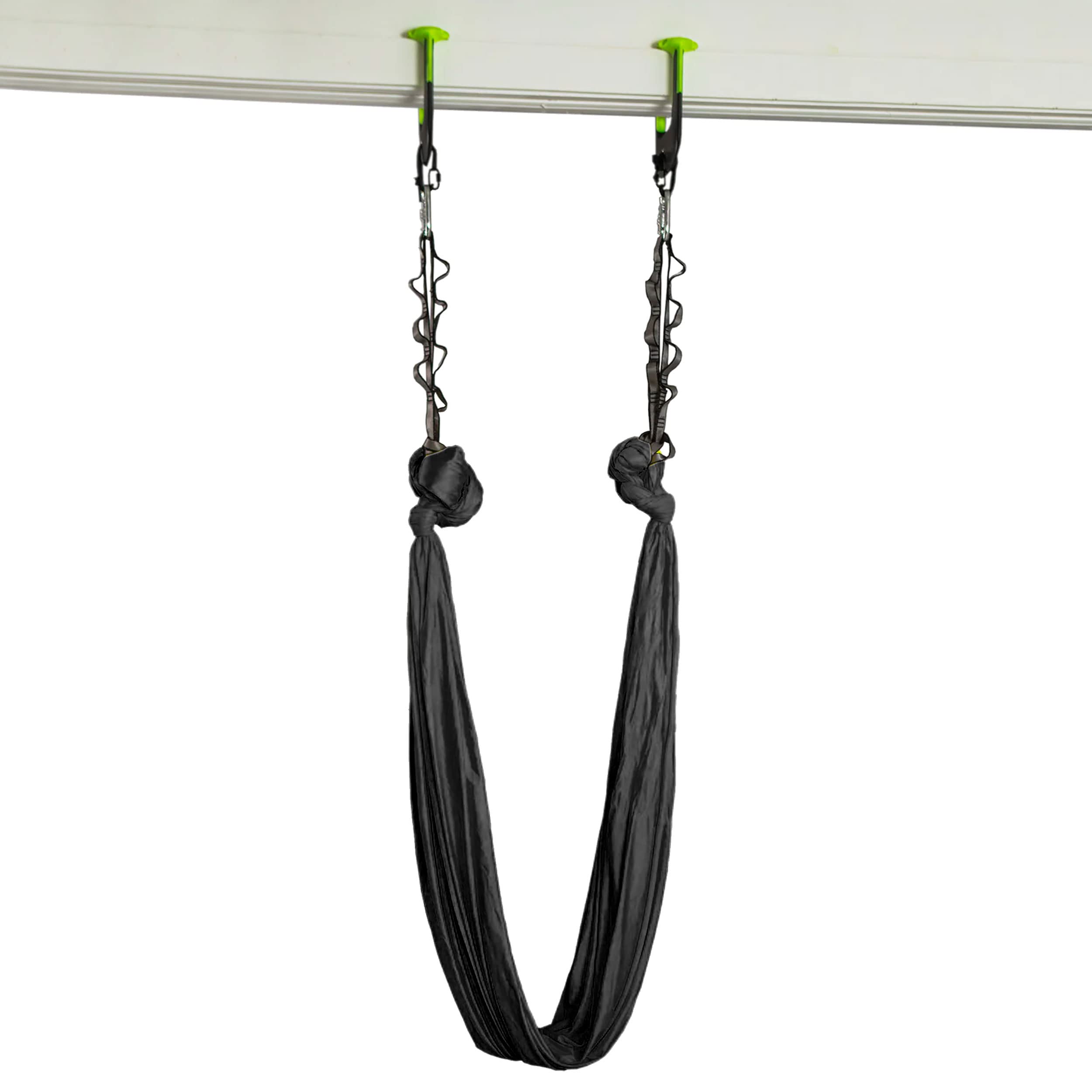 Duonamic Aerial Yoga Package: Black Yoga Hammock Includes Eleviia Pullup Bar System for Doorways | Portable for Home, Workplace or Travel
