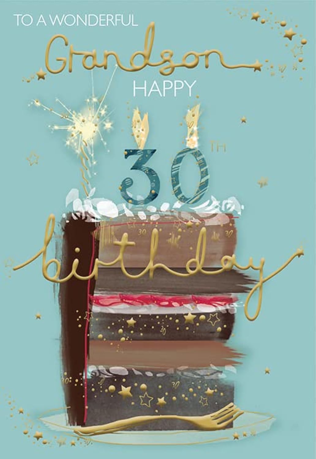 Birthday Card GRANDSON 30th. **9 Inch Card. Gold foiling. Paper pages inside**