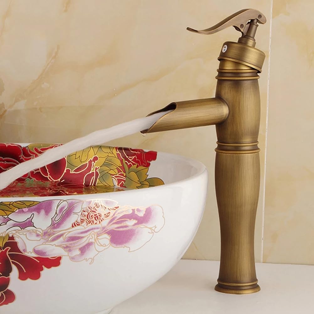 Wasserhahn Bad Wasserfall Waschtischarmatur Retro Antik Stil Messing Einhebel Mischbatterie Hoch Waschbecken Armatur, Badarmatur Waschtischbatterie Badezimmer, Bronze