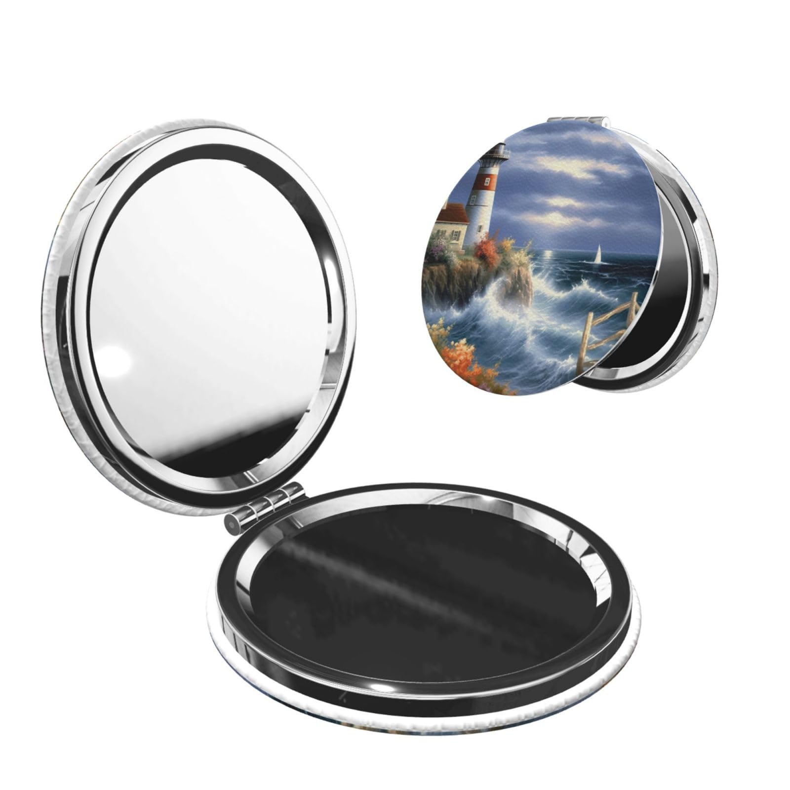 DWVTSLH Lighthouse Diamond Painting Compact Mirror for Purse, Double-Sided 2X/1X Magnifying Mirror for Women Men, Travel Makeup Mirror for Handbag, Handheld Vanity Mirror for Gift