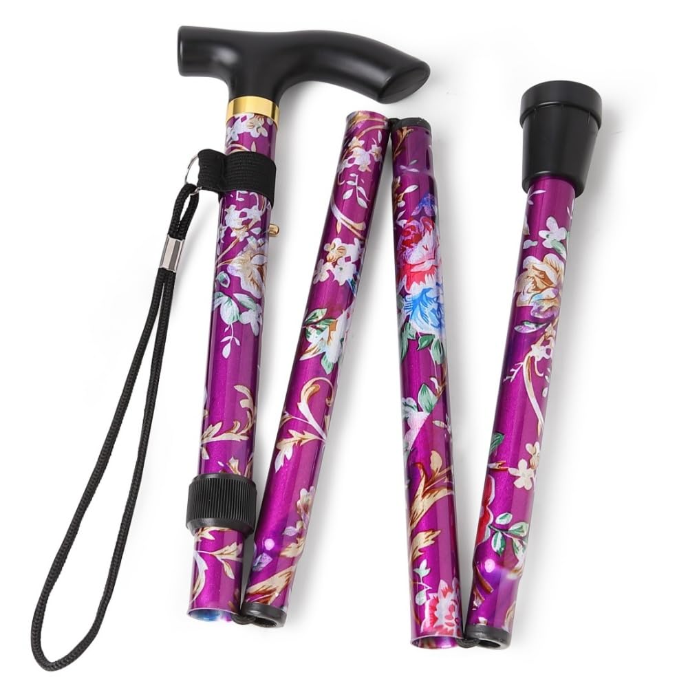 Comfkey Folding Lightweight Walking Stick - Adjustable Aluminum Metal Collapsible Travel Cane with Non-Slip Rubber Base