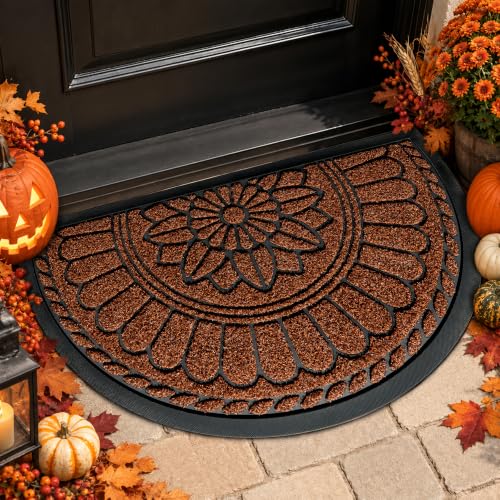 Mibao Half Round Door Mat, Non-Slip Welcome Entrance Way Mat, Durable Rubber Door Mats, Low-Profile Heavy Duty Doormat, Half Circle Mats for Garage, Patio, High Traffic Areas, 23.5" x 35.5", Maroon