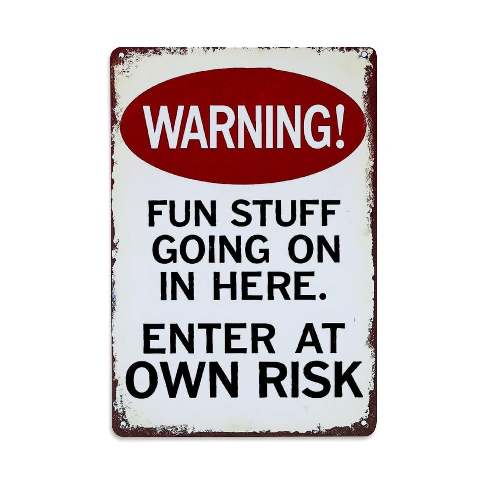 Jdfenggu Vintage Warning Fun Stuff Going On Enter At Own Risk Retro Metal Tin Sign, Decor Art Poster For Bar, Home, Man Cave, Kitchen, Laundry Room Gift 8X12inch