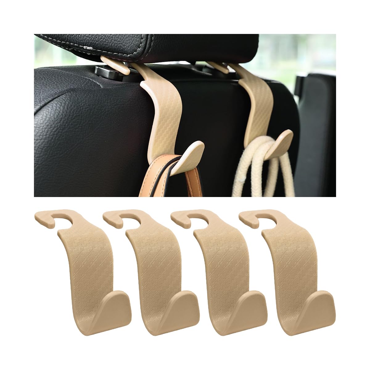 Hanemia 4PCS Car Seat Headrest Hooks, Auto Back Seat Hanger Holder, Durable Stylish Vehicle Organizer Universal Car Interior Accessories, Storage