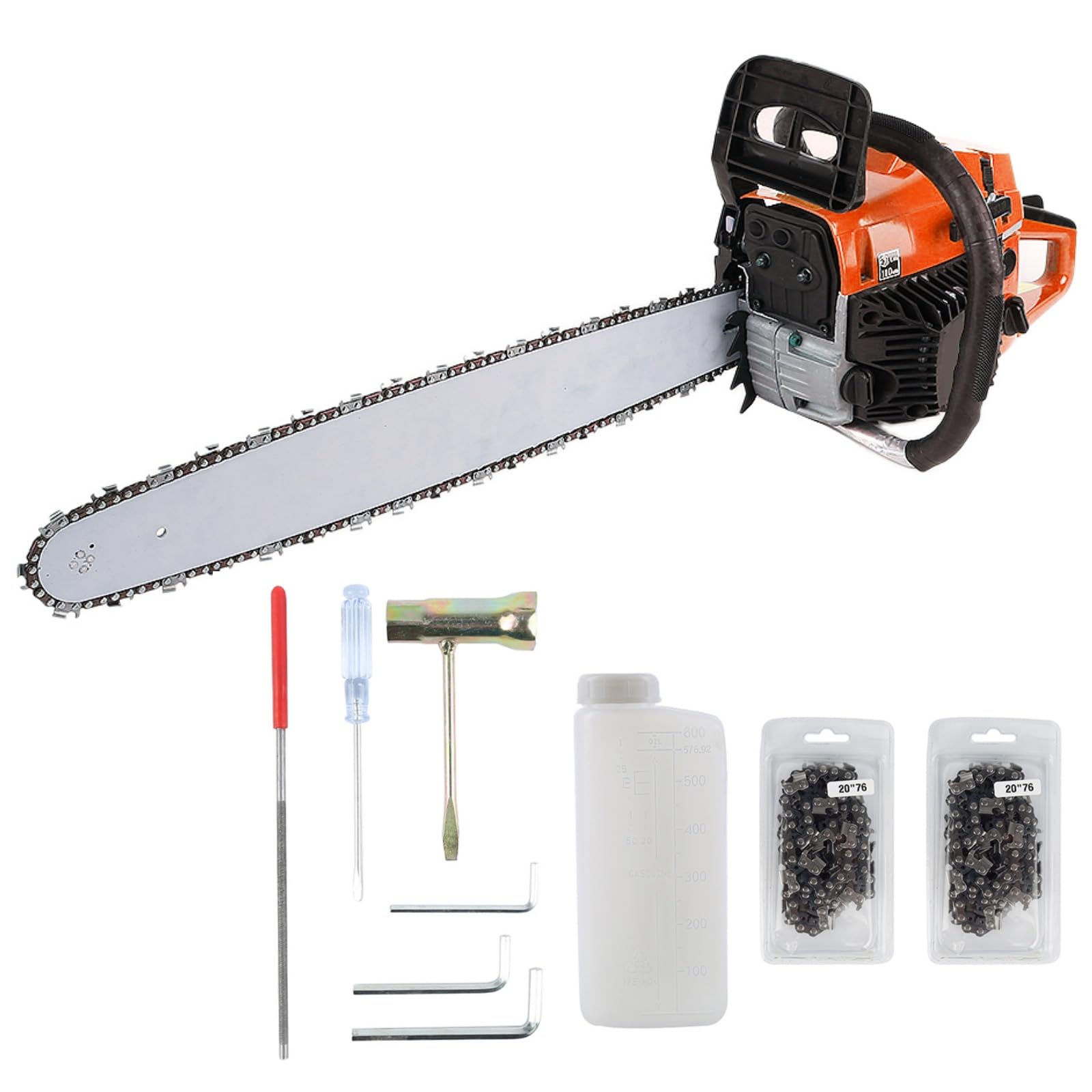 Belfoye, motosierra térmica profesional, potente motor de 2 tiempos para matar y podar, arranque rápido y sistema antivibración, guía 45 cm, color naranja