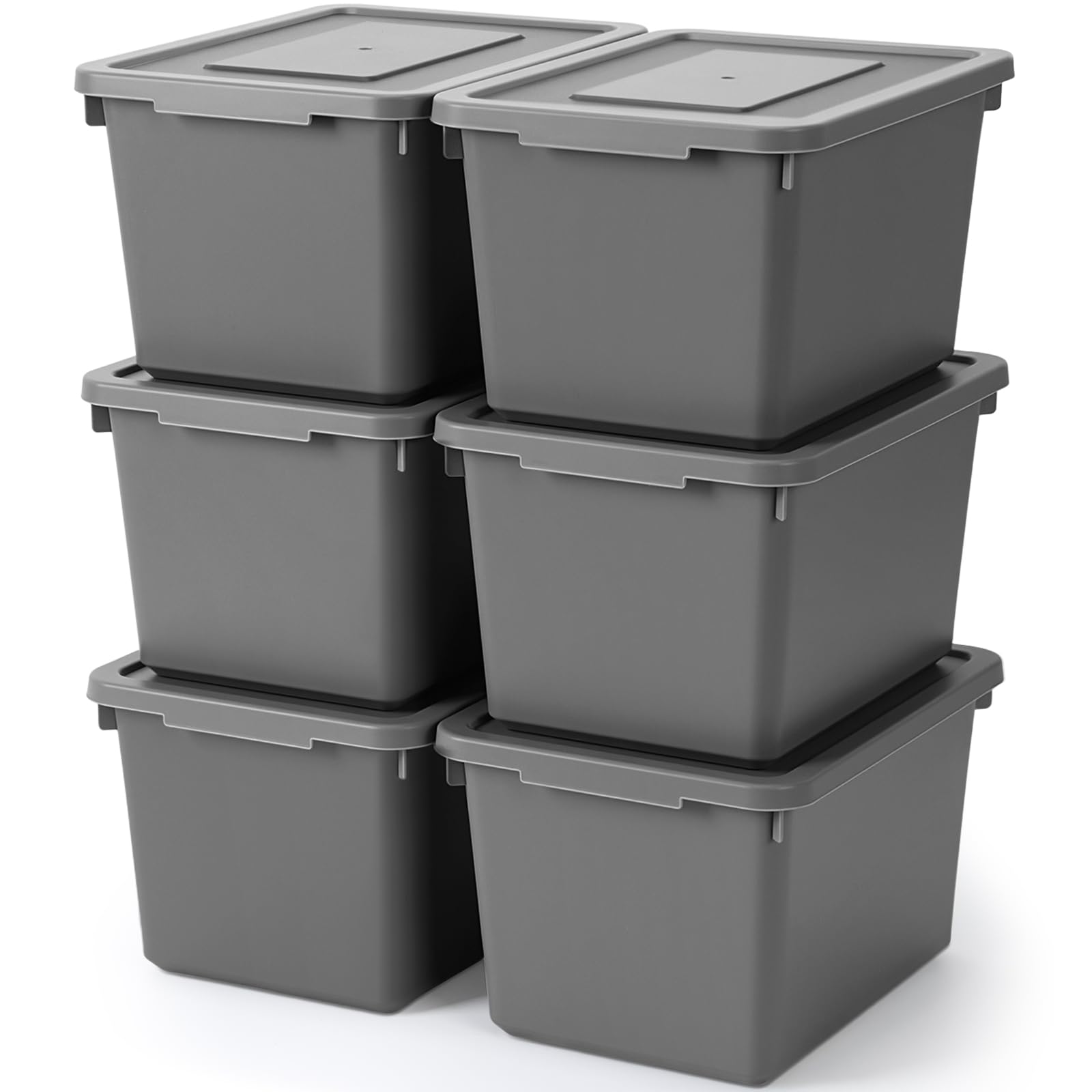 Bac de rangement en plastique gris avec couvercle Potchen lot de 6 boîtes empilables 24x19x14cm